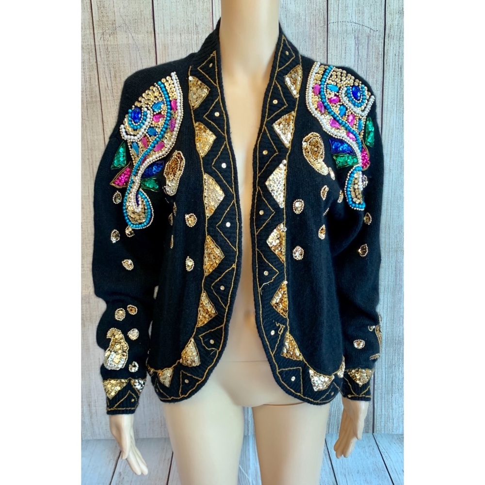 Vintage 80s Fashion Sequined king Cardigan Medium